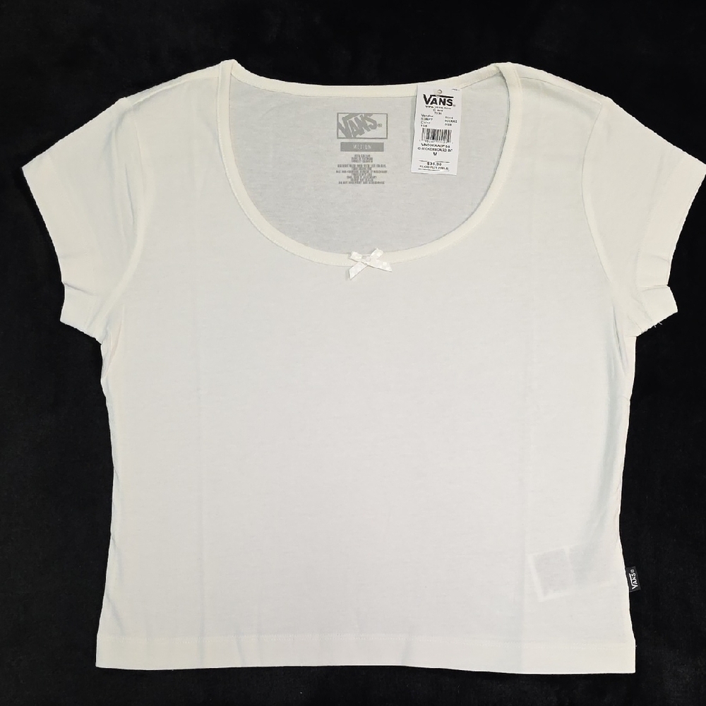 Vans Checkerboard Bow Scoop Tee White Crop Top Size Small New